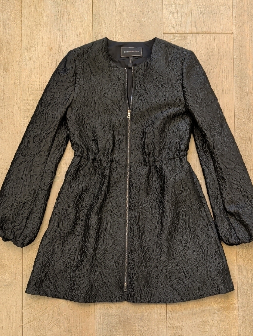 BCBG MaxAzria Textured Zip-Front Coat Black | Designer Jacket - Picture 7 of 7